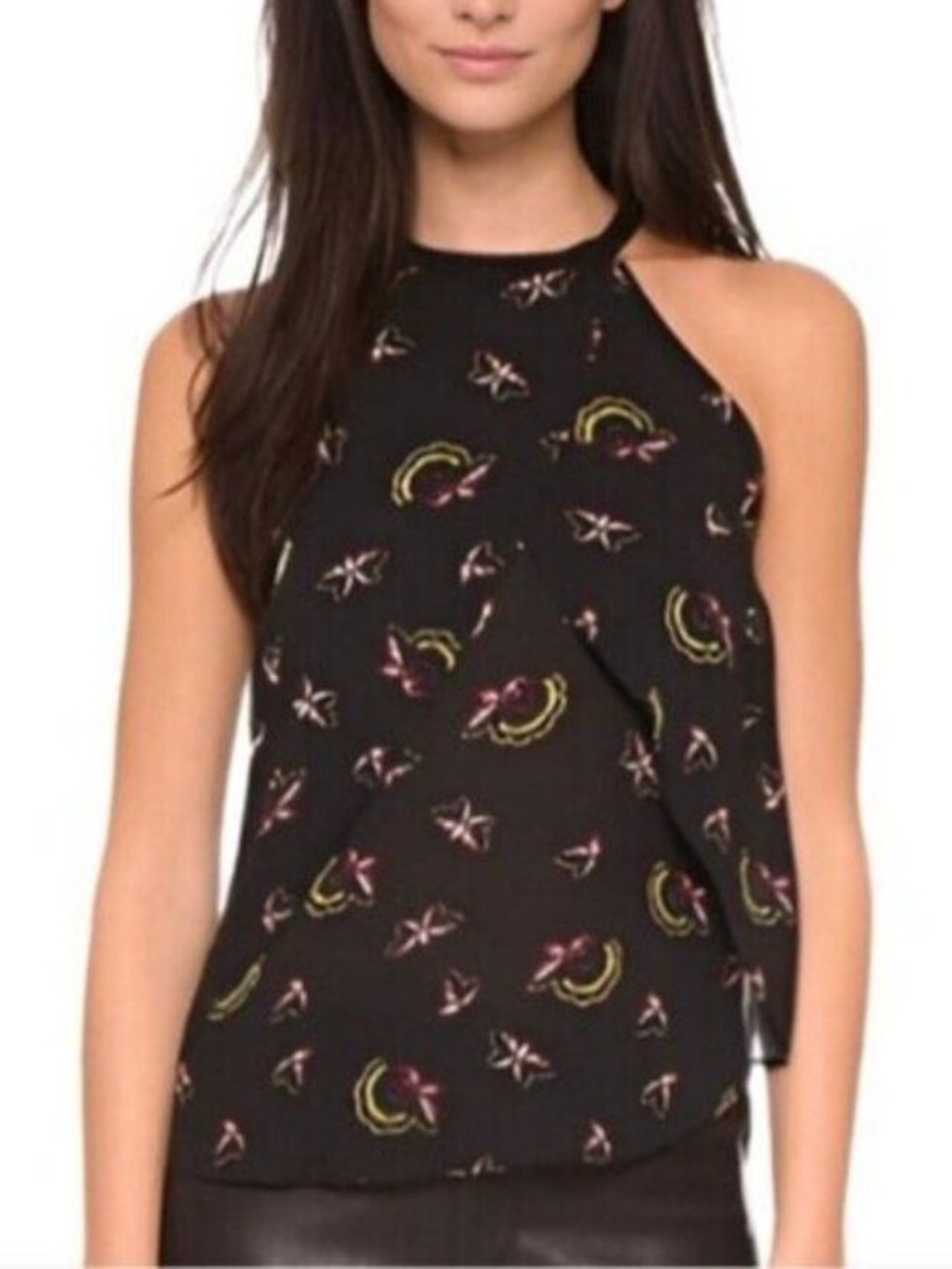 A.L.C. Silk Floral Halter Neck Top 6 black